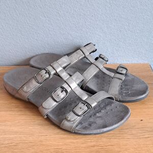 Vionic Misa Women’s Sandals Size 12 Wide Silver Metallic Leather Slip-On Slides